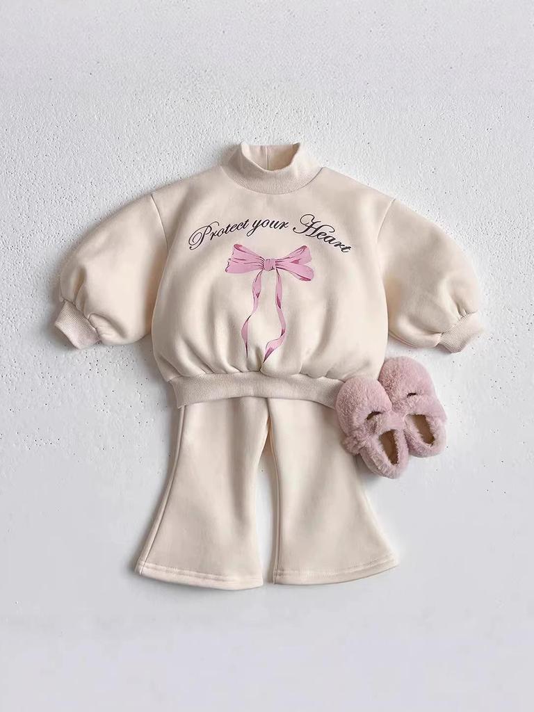 Girls' Winter Two-Piece Set: Princess-Style Velvet Hoodie & Flare Pants