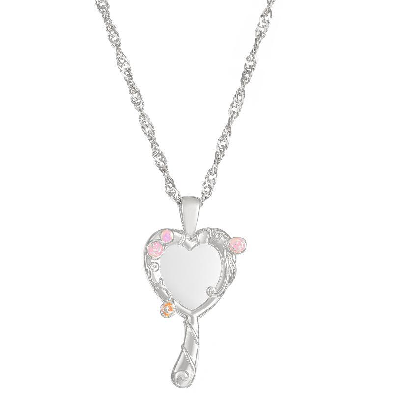 Vintage Style Heart Mirrored Pendant Necklace Tarnish Resistant Clavicle Chain for Women Festival Concert Wear