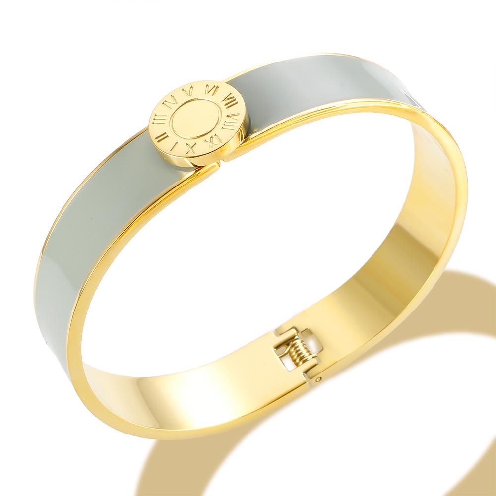 Popularity Stainless Steel Colorful Sweet Enamel Shell Bangle for Women Round Roman Numerals Bracelet Waterproof Trendy Jewelry