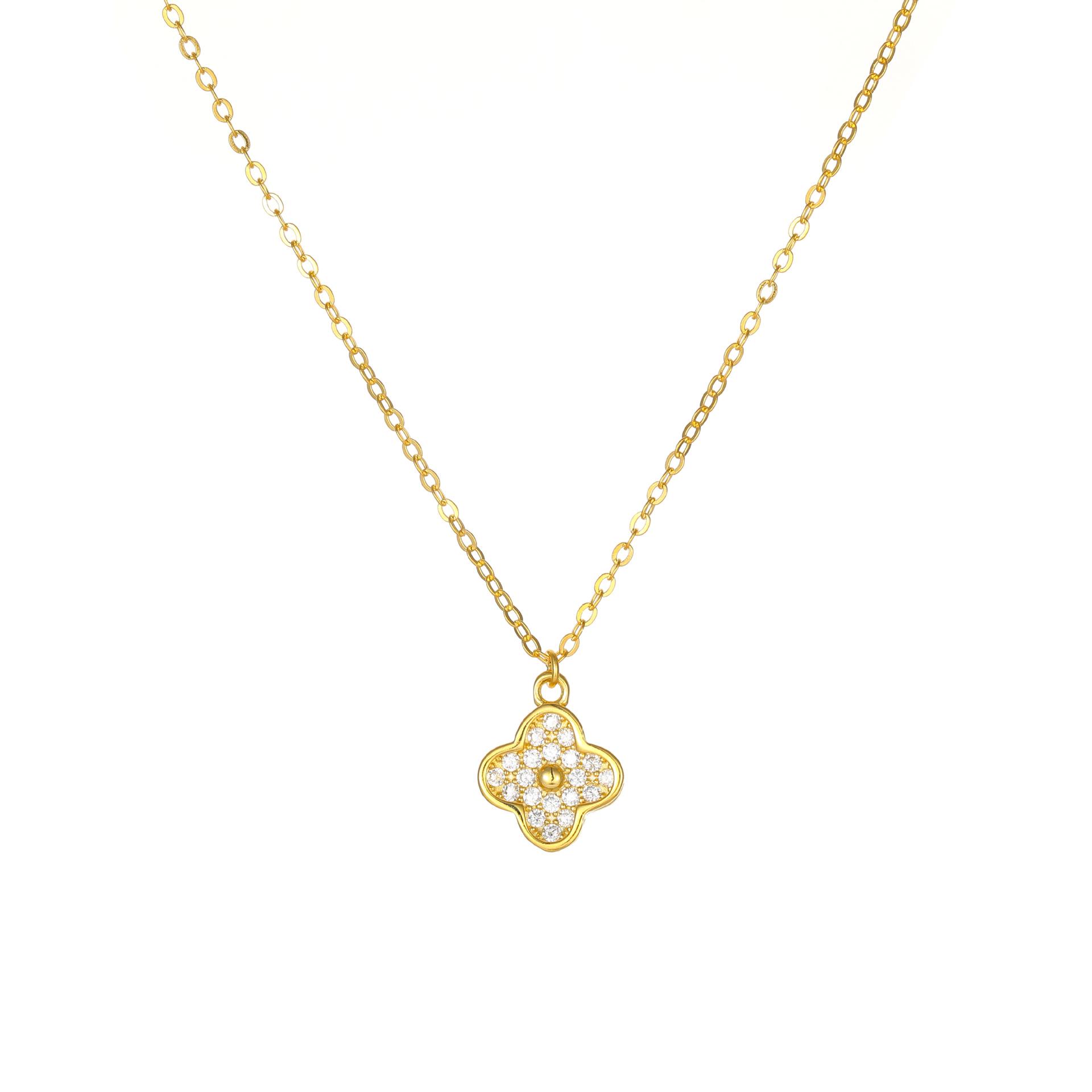 S925 Sterling Silver Four-Leaf Clover Diamond Necklace, 18K Gold-Plated, Elegant Micro-Paved Clavicle Chain for Women 925 Sterling Silver