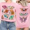 Fantasy Book Stack Front Back Print Graphic TShirt Women Cotton ACOTAR Fourth Wing Book Lover Fantasy Reader Daily Outfit