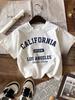California Letter Print Crew Neck Tshirt American Retro Trend Casual For Unisex Summer Versatile Daily Top