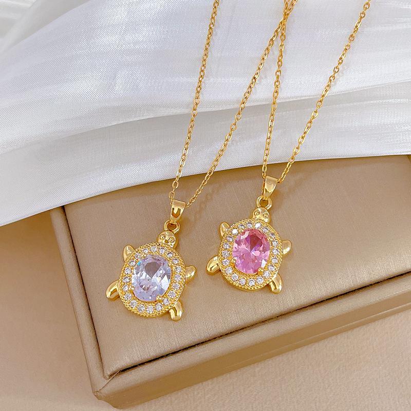 Classic Personality Micro-paved Cute Turtle Animal Necklace Fashionable Charm Micro-paved Zircon Versatile Clavicle Chain