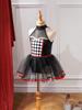 Kids Girls Halloween Doll Clown Costume Halter Neck Checkerboard Sequins Tutu Dress Dancewear Fancy Dress Up Costume