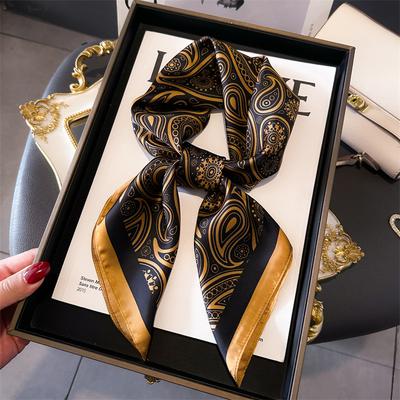Imitation Silk Square Scarf Women Luxury Print Satin Kerchief Hairband Neckerchief Head Hijab Lady Headband Foulard Bag Ribbon