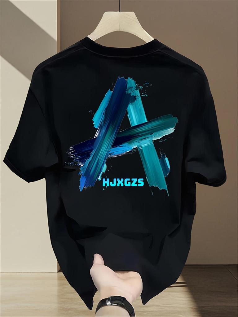 Men's 100% Cotton Graphic T-Shirt - Bold Letter Print, Regular Fit Short Sleeve Summer Tee, Machine Washable Casual Top