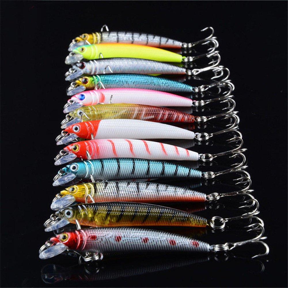 Zmart Minnow Lure Hard Bass Fishing Tackle 48-Piece Set, 10cm, 9cm, 7.5cm, 7cm, 5cm, Crankbaits, High-Quality