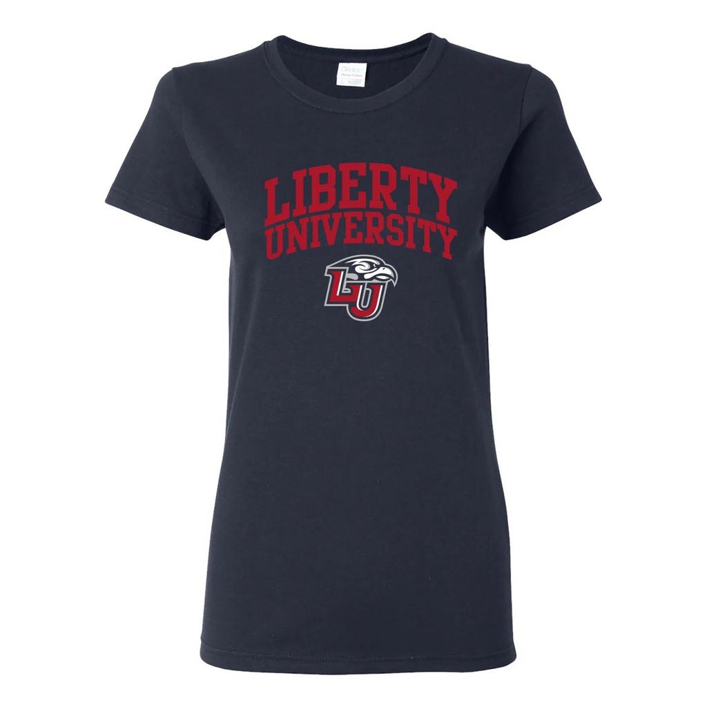 Liberty University Flames Arch Logo Womens T-Shirt - Navy