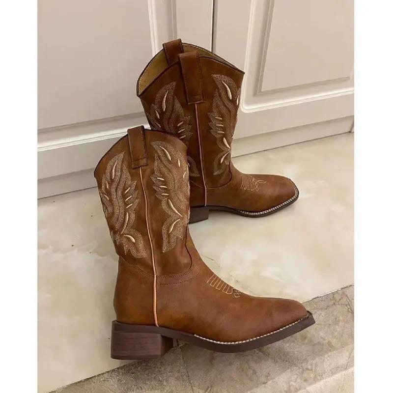 Fashion Embroidered Western Riding Cowboy Boots for women 2025 new boots with chunky heels