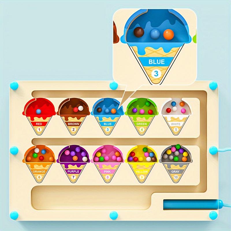 Wooden Puzzle Maze Toy, Focusing On Color Classification and Number Calculation Training, Magnetic Ice Cream Toy for Children Over Three Years Old
