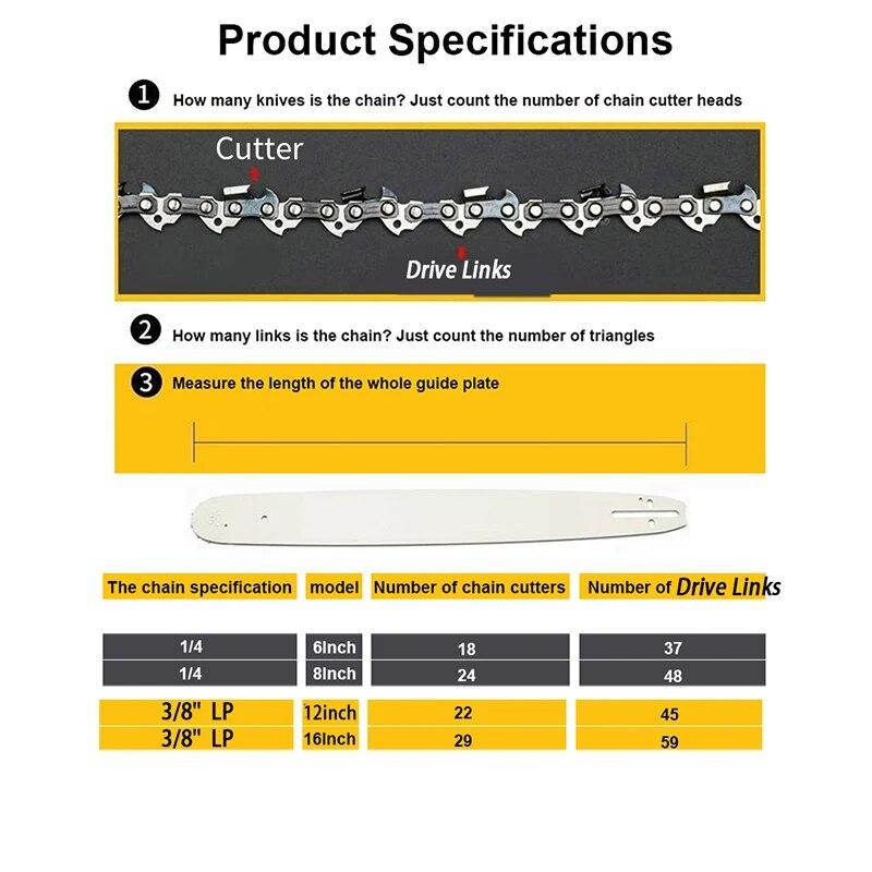 1/2/3/4 PCS 10Inch Saw Chainsaw Chain Semi Chisel Electric Chainsaw Spare Parts Garden Wood Branch Cutting Tool