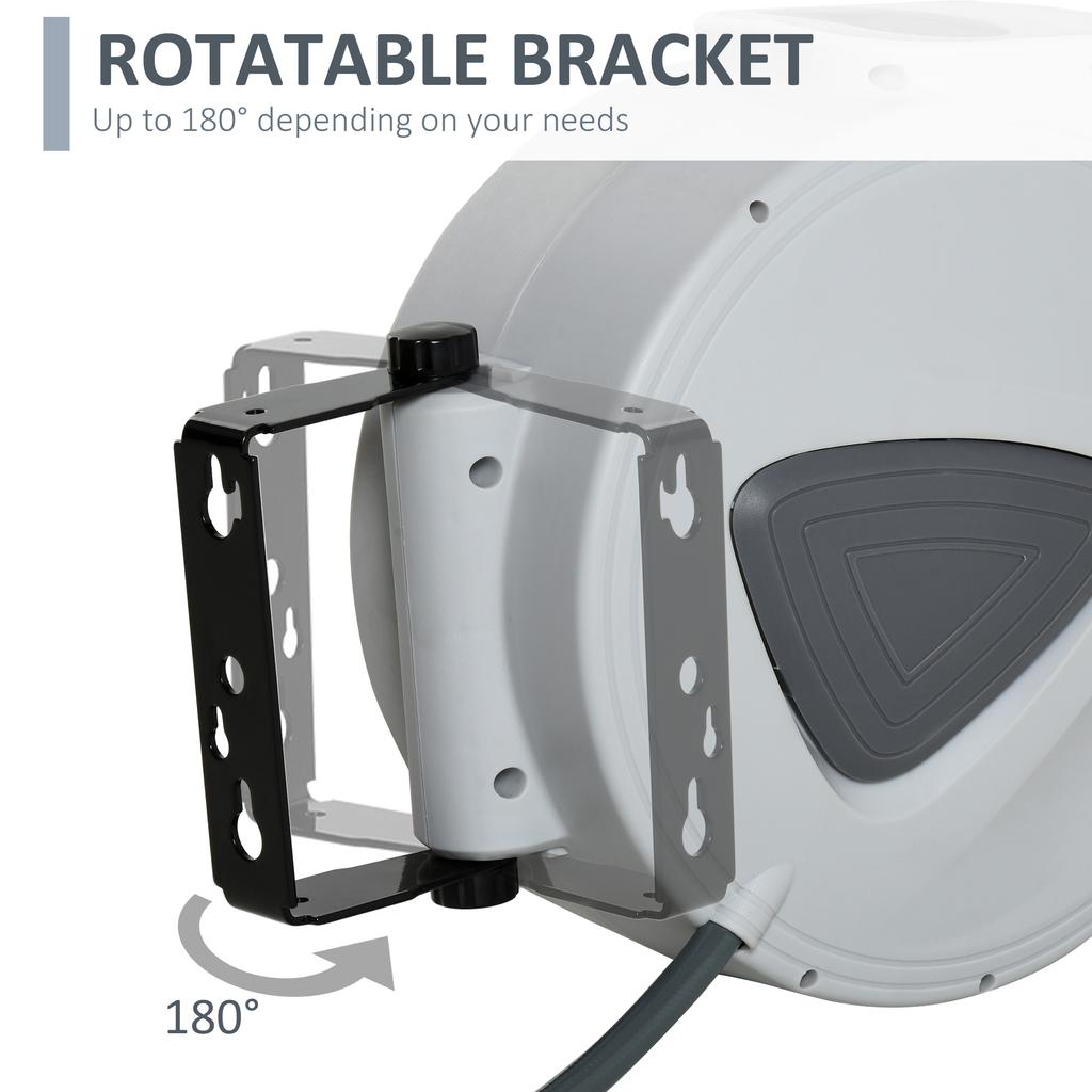 Retractable Air Hose Reel Wall Mount Auto Rewind Hose Reel 15m Plus 140cm Diameter 3 8 Inch 9.5mm Connector 1 4 Inch Bsp Grey