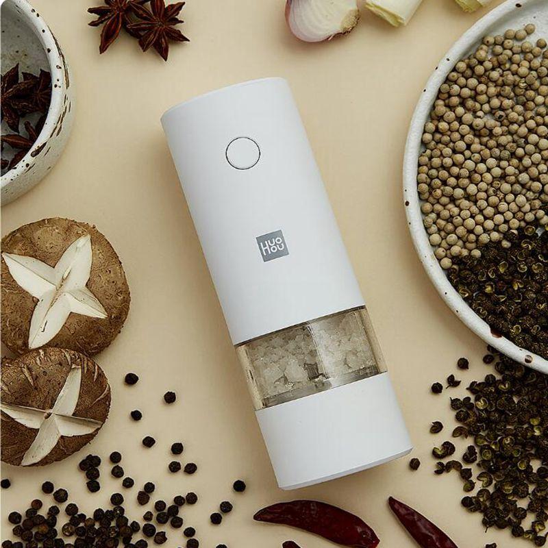 Xiaomi HUOHOU Automatic Electric Pepper Salt Grinder LED Light 5 Modes Spice Grain Porcelain Grinding Ceramic Burr Mill