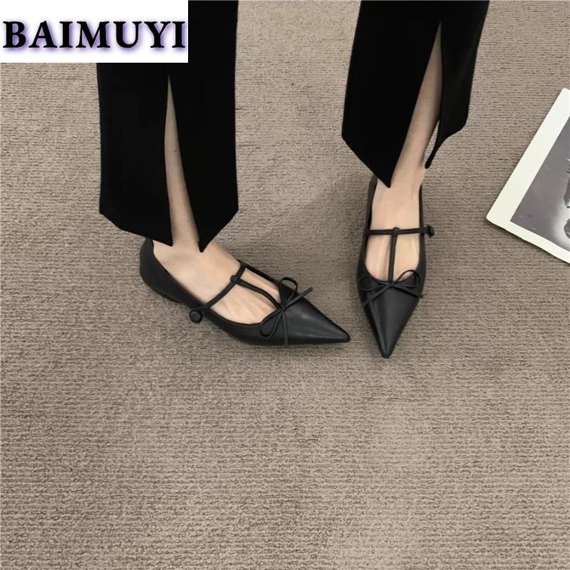 Mulheres Bow Flats Bico Fino Mocassins Sapatos de Couro Outono Marca Nova 2025 Tendência Sexy Festa Vestido Sapatos Elegantes Zapatillas Mujer