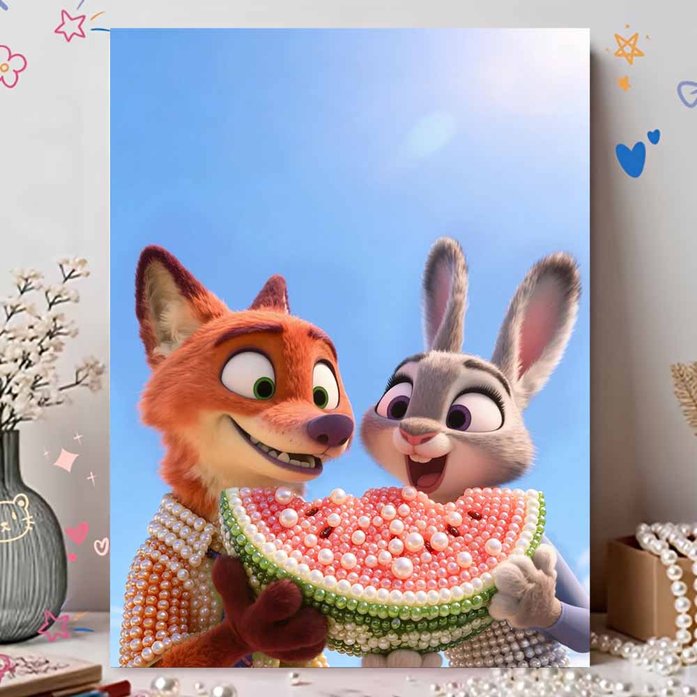 Disney DIY Pearl Art Painting Zootopia Nick and Judy Home Wall Decoration Pearl Gem Painting Pictures Crafts Home Decoration