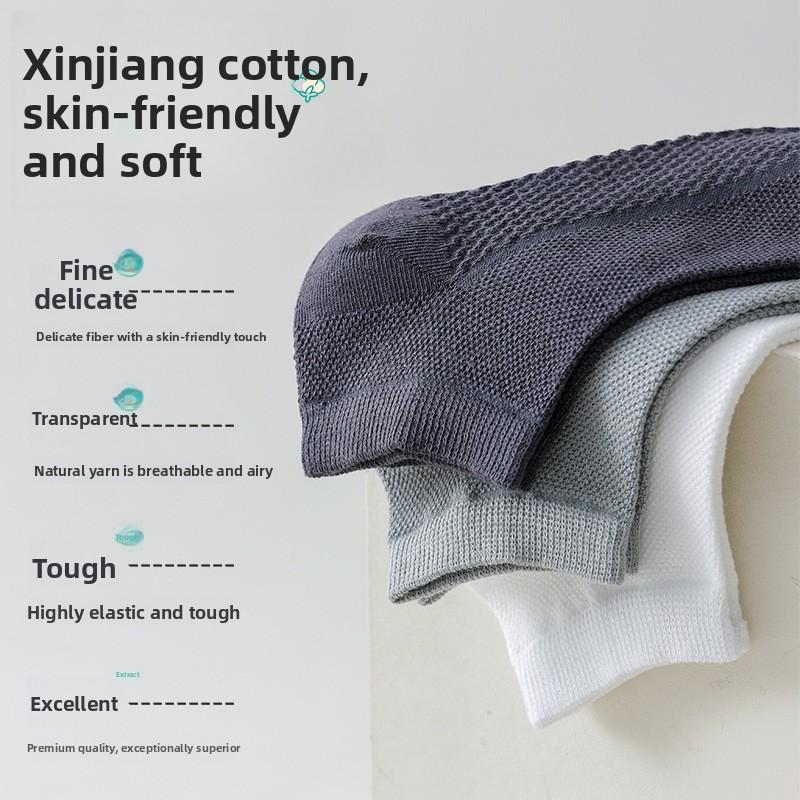 Men's Spring/Summer Lightweight Short Socks with Mesh Ventilation - Boat Style - Sporty Men's Socks - Boat Style Pure Cotton Socks for Men