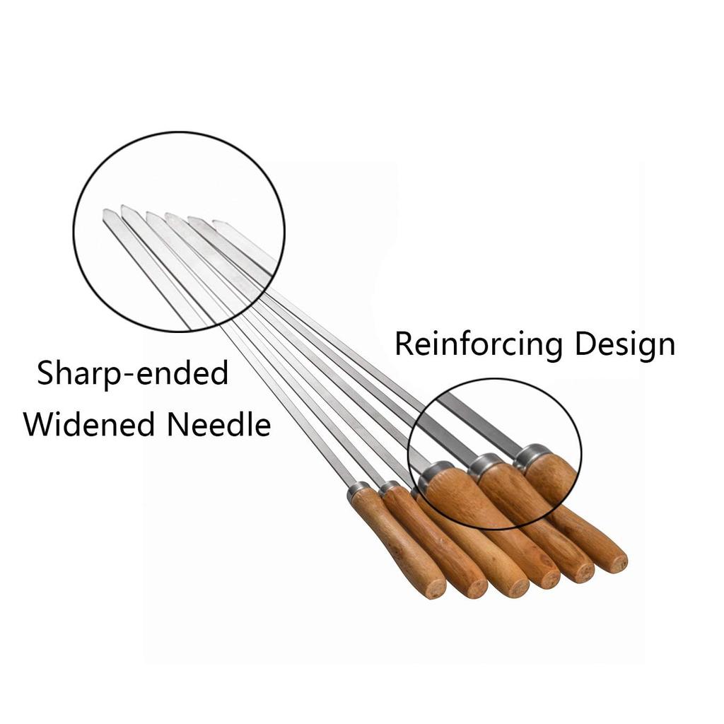 IMEEA BBQ Skewers, Stainless Steel Skewers with Wooden Handles, 42cm, Set of 6, for Camping and Outdoors