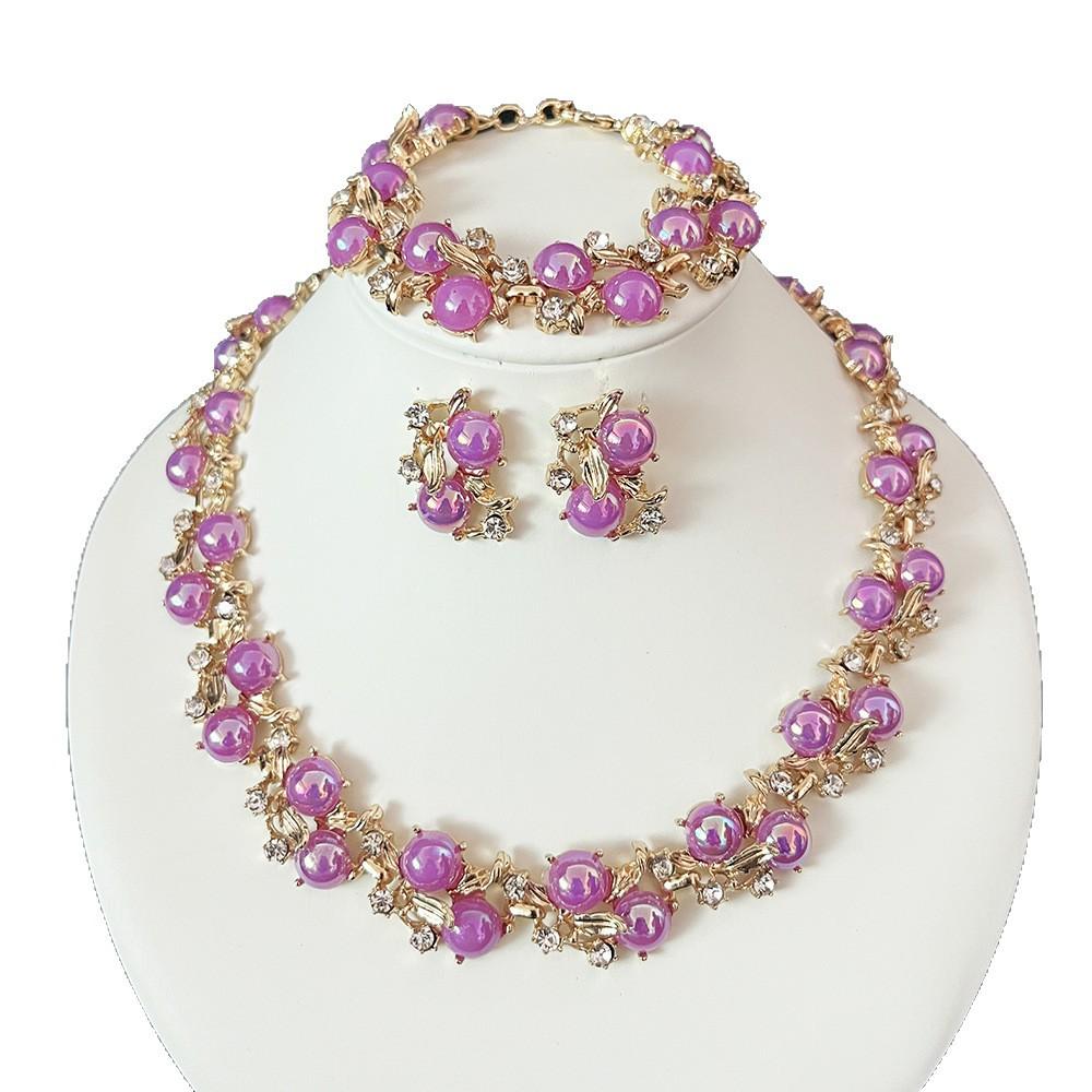 Collar, pendientes y pulsera de moda de color caramelo transfronterizos europeos y americanos, conjunto de joyería de boda con diamantes brillantes exquisitos, joyería de estilo de corte