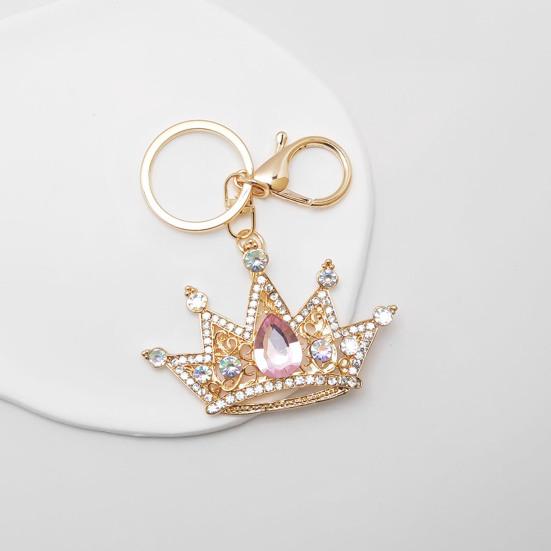 Keychain Pendant Sparkling Rhinestones Inlaid Crown Design Key Holder with Lobster Clasp Lightweight Car Bag Decoration