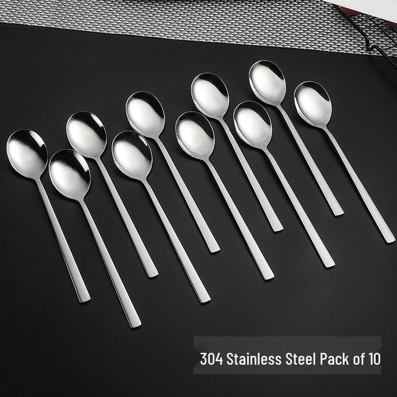 Korean Long-Handled Thick Stainless Steel Spoon for Soup and Coffee