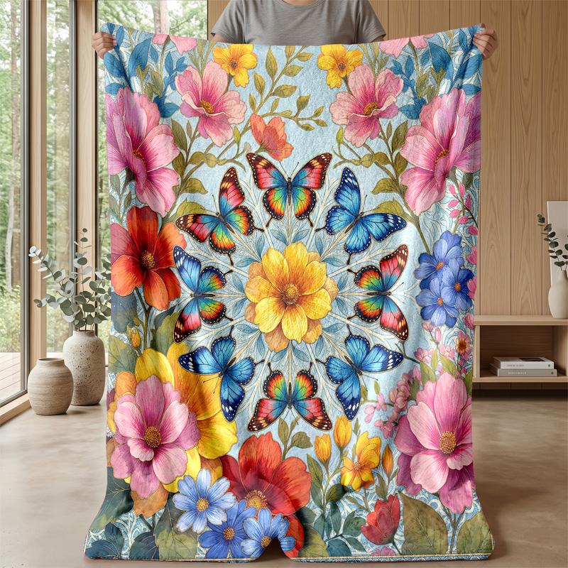 Butterfly and Flower Art Blanket Personalized Name Flannel Blanket Soft Cozy Plush Throw for Sofa Bed Lightweight Home Decor