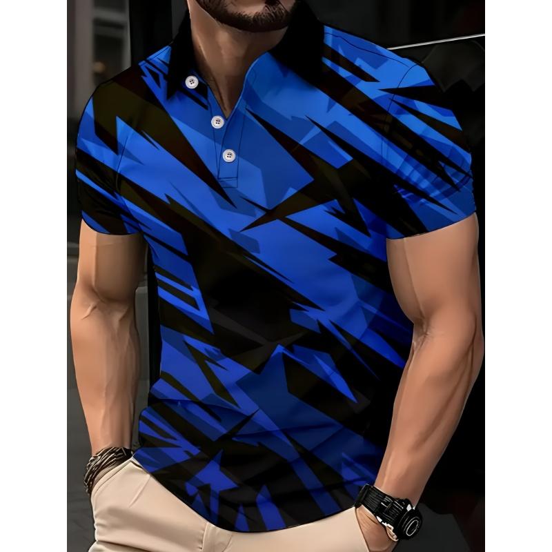3D printed men's short sleeved lapel shirt for summer casual wear