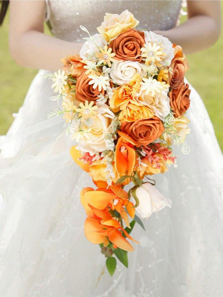 Buquê de noiva Buquês de casamento em cascata para noiva Buquês de noiva artificiais para cerimônia de casamento e aniversário Decoração de dia dos namorados
