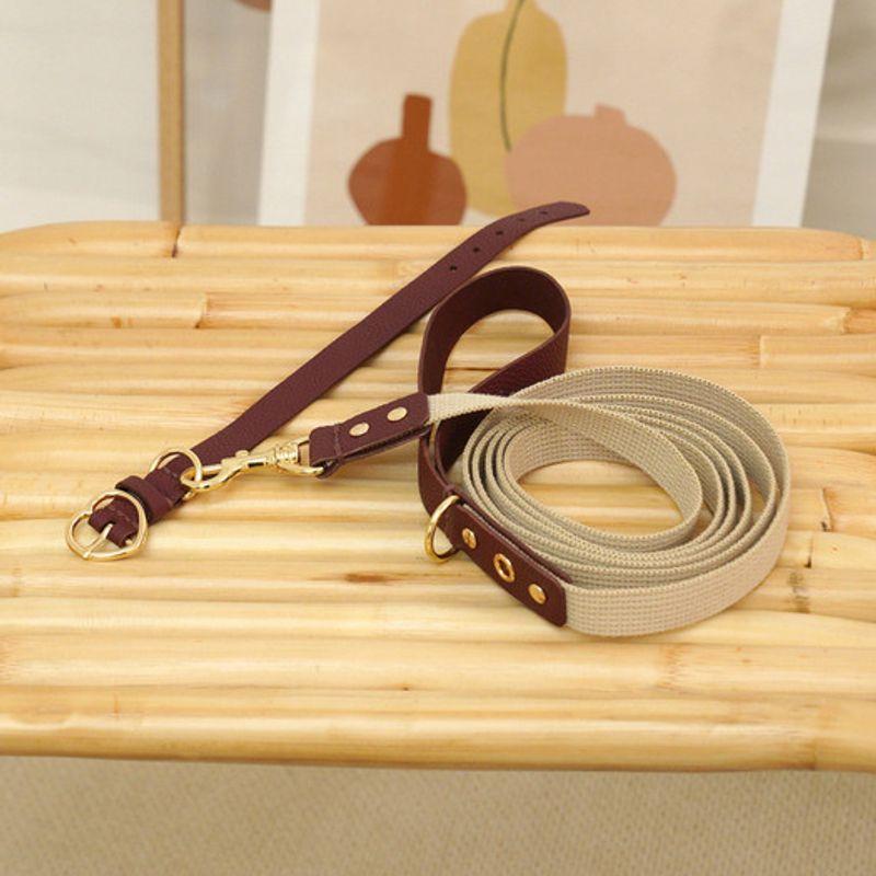 MAISON DE MIU Laufleine Leder&Gurtband_Weinrot/Elfenbein