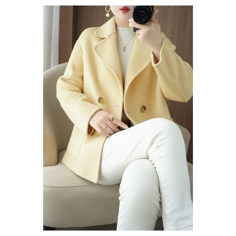 Palton Scurt din Lână Dublu Fațetat pentru Mame Croială Largă Slim Fit Jachetă Trench Îmbrăcăminte Exterioară pentru Femei de Vârstă Mijlocie