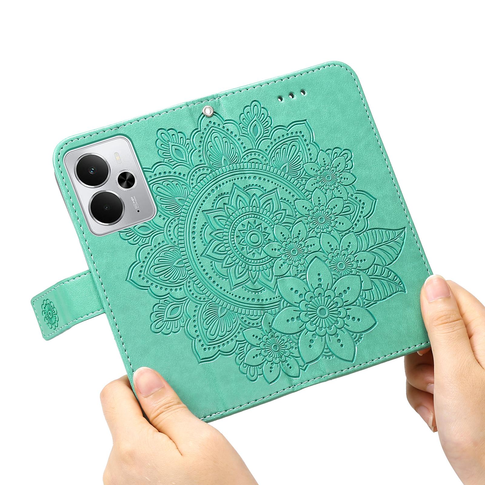 

For Realme 14 5G Case Floral Pattern PU Leather Wallet Stand Phone Cover Green