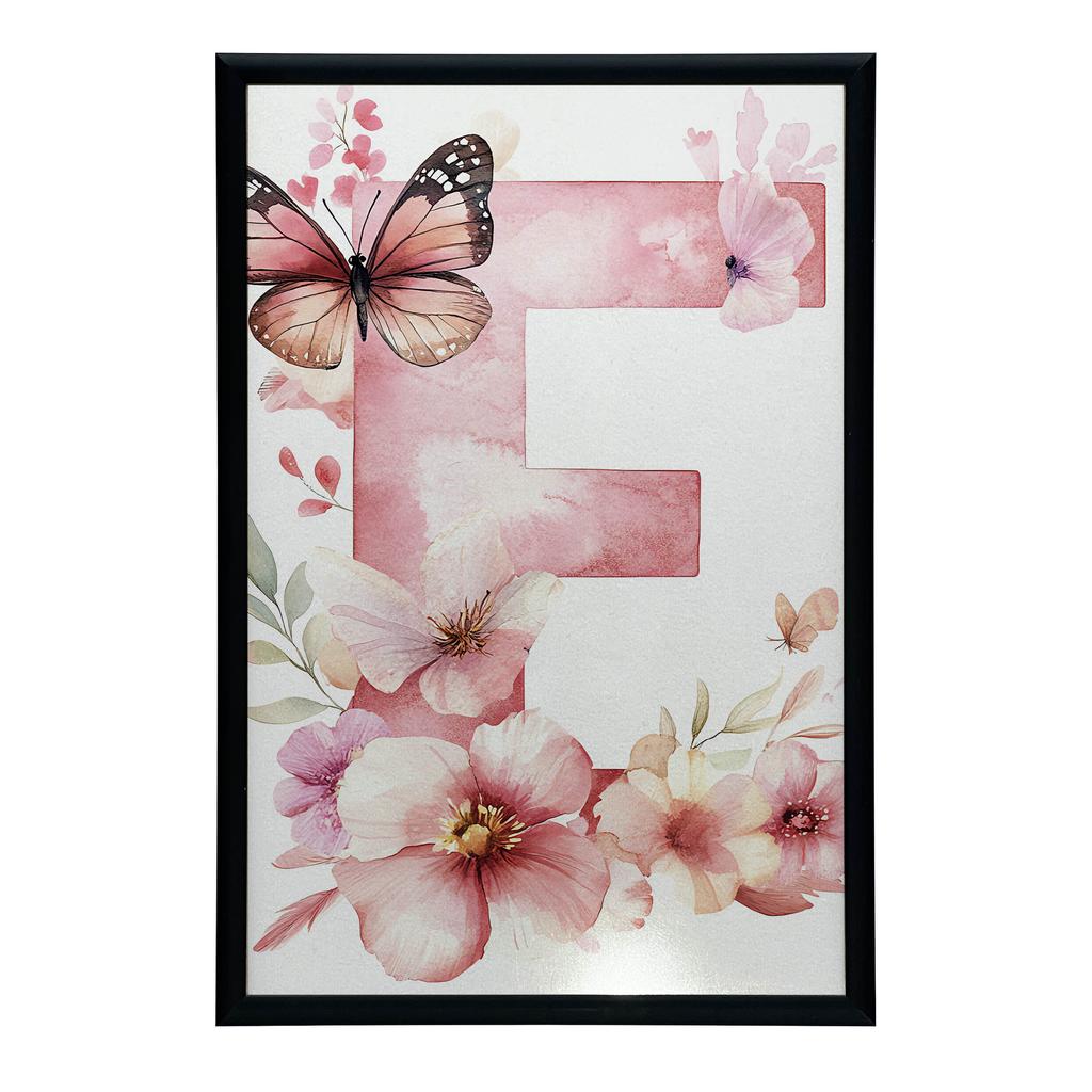 Plakat Kwiatowa Litera "E" Dla Małej Księżniczki Plakat Kwiatowa Litera "E" Dla Małej Księżniczki, 70X100 Cm, Rama Drewniana Jasny Dąb, Papier Matowy