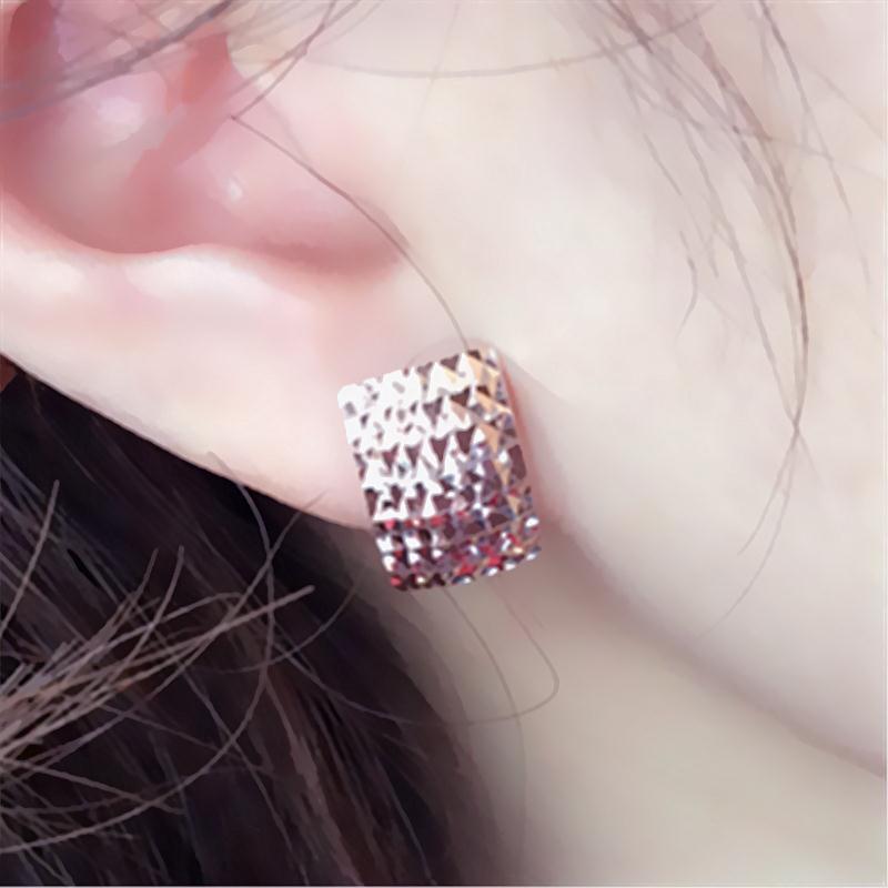 Exquisite Pure Russian 585 Purple Gold Gypsy Square Glossy Laser Color Gold Fashionable Rose Gold-Plated Ear Buckles
