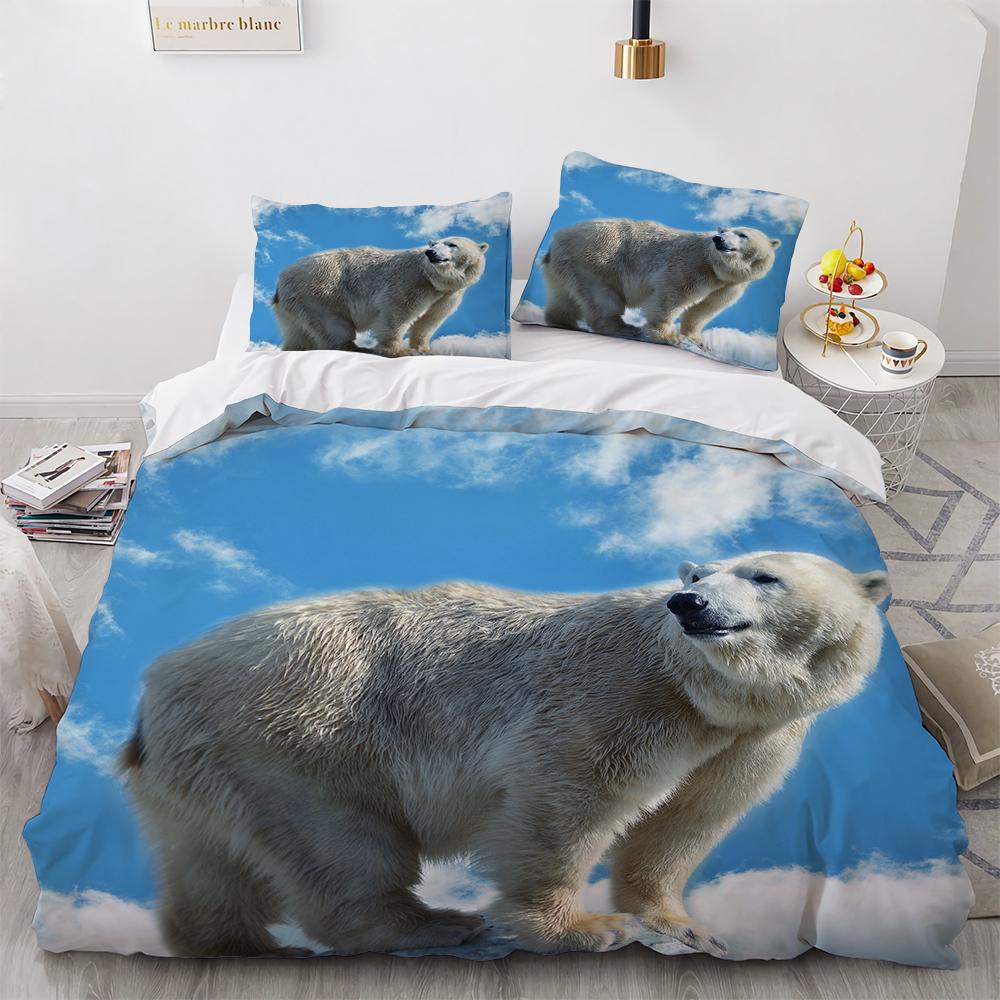 Polyester Duvet Cover With Pillowcases 3D Print Polar Bears On The Island Couples Arctic Animals Bedroom Set Bedding Dropship