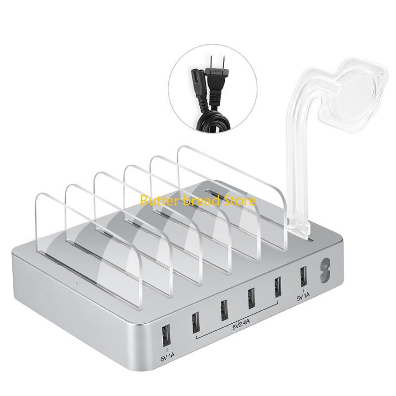 W89C Metal USB Charging Station Fast Multi-USB Charging Station Black/Silver