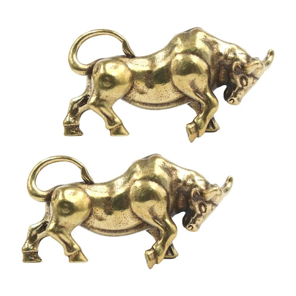 2pcs Twelve Zodiac Mini Cattle Statue Vintage Bull Ornament  Garden Decoration