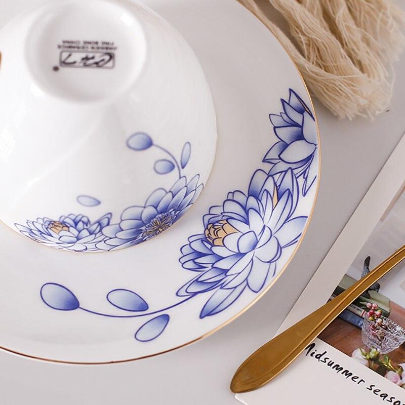 Retro - Blue White Ceramic Latte Design Cup And Tea Serving Set Cup And Tea Serving