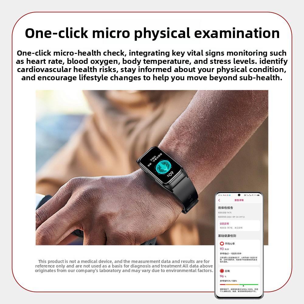 TK75 Smart Watch ECG Electrocardiogram Non-invasive Blood Sugar Measurement Blood Pressure Oxygen Body Temperature Monitoring Multi-sport Bracelet