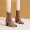 Women's Velvet Short Boots Autumn Winter New Style Versatile High Heel Boots Quality Sharp Point Thick Heel Large Size 34-42