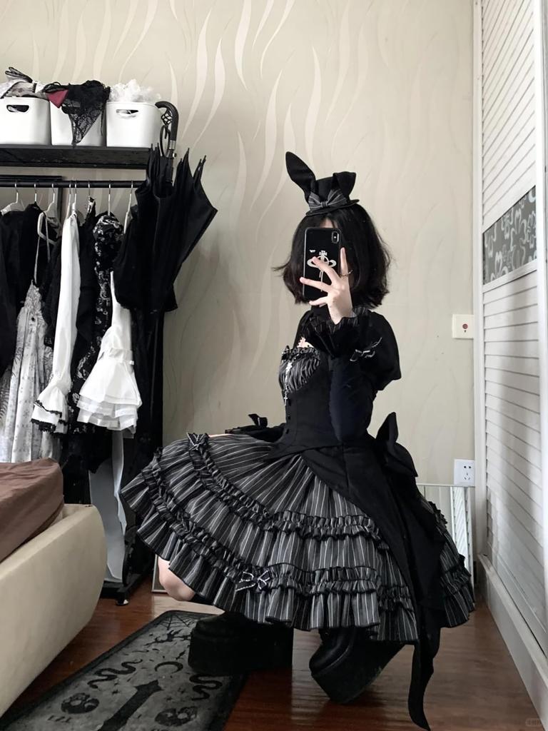 XHSUKADO Gothic Lolita Mini and Gothic Includes Top and Cosplay Faux Christmas Long Size 2-Piece Set Shirt, Skirt, Bottoms. Women's Outfit.