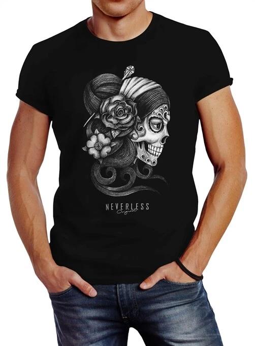 Santa Muerte La catrina Mexican Skull Dia de los Muertos Tattoo Men s T-Shirt XXL