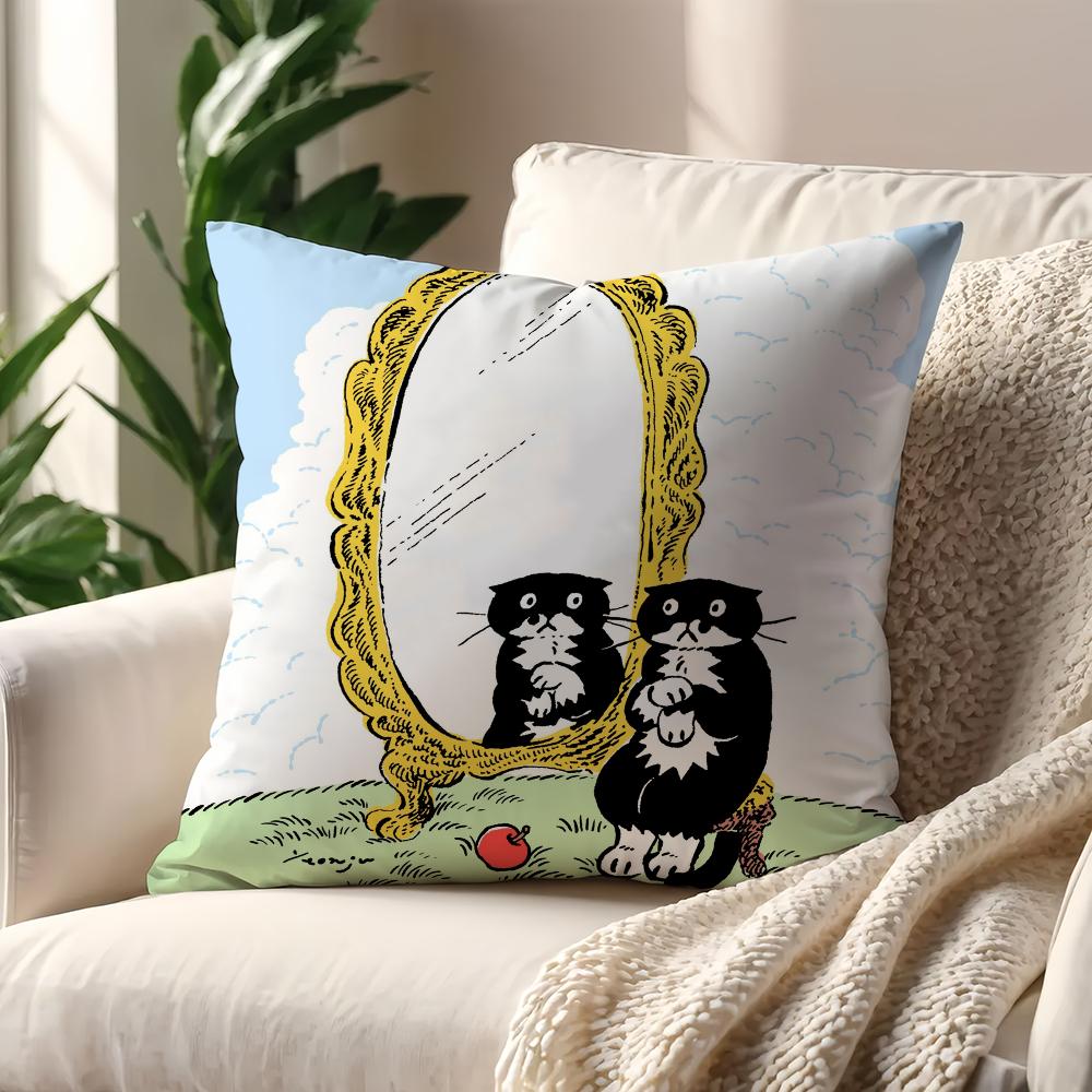 Art Aesthetic Y-eonju Choi cute cat cushion cover Pillow Cover Home Sofa living Decoration Room Office Car Nordic Simplicity