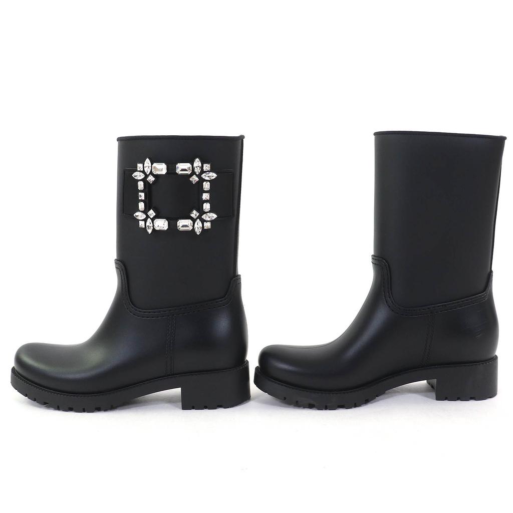 Tolle ROGER VIVIER kurze Stiefel Tempet Viv Strassbacks Gummi-Regenstiefel schwarz Damen 37 Gebraucht