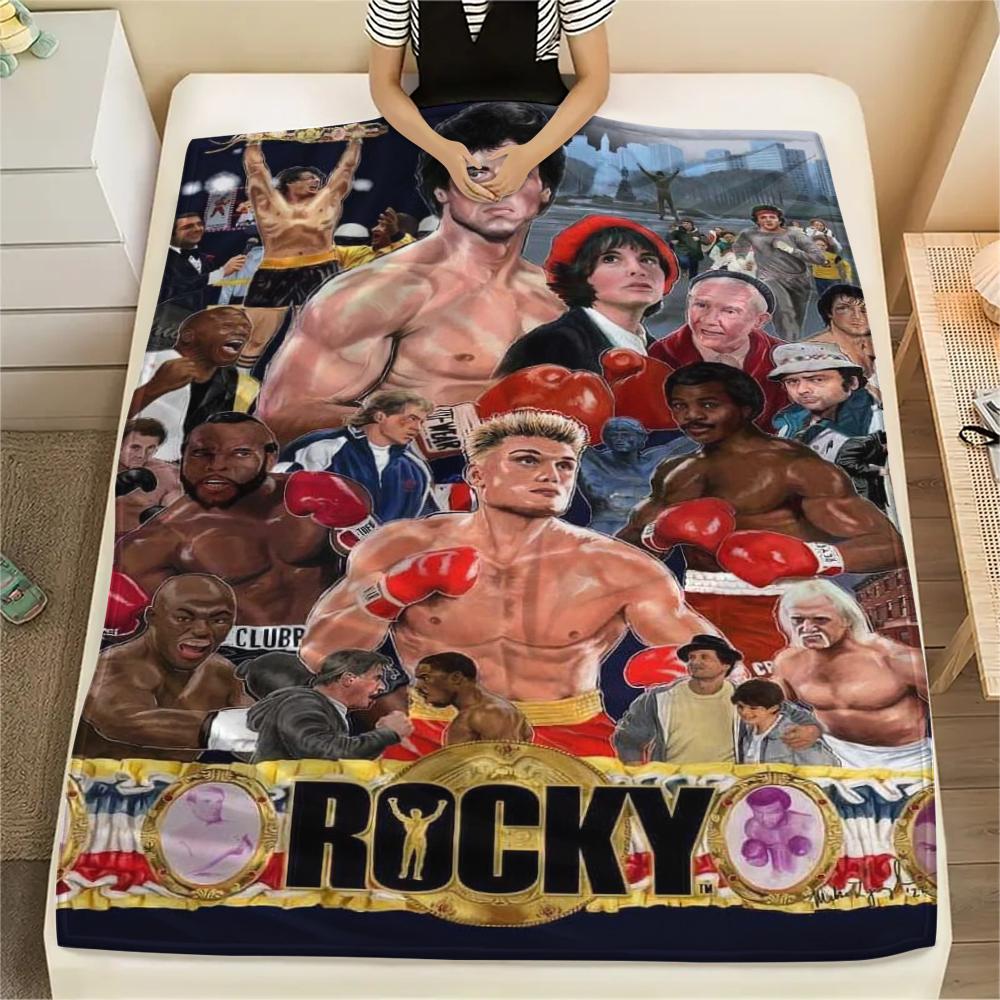 1Pc Rocky Print Flannel Blanket, High Quality Comfortable for All Seasons, Home Decor, Warmth and Comfort, Perfect for Christmas Gifts
