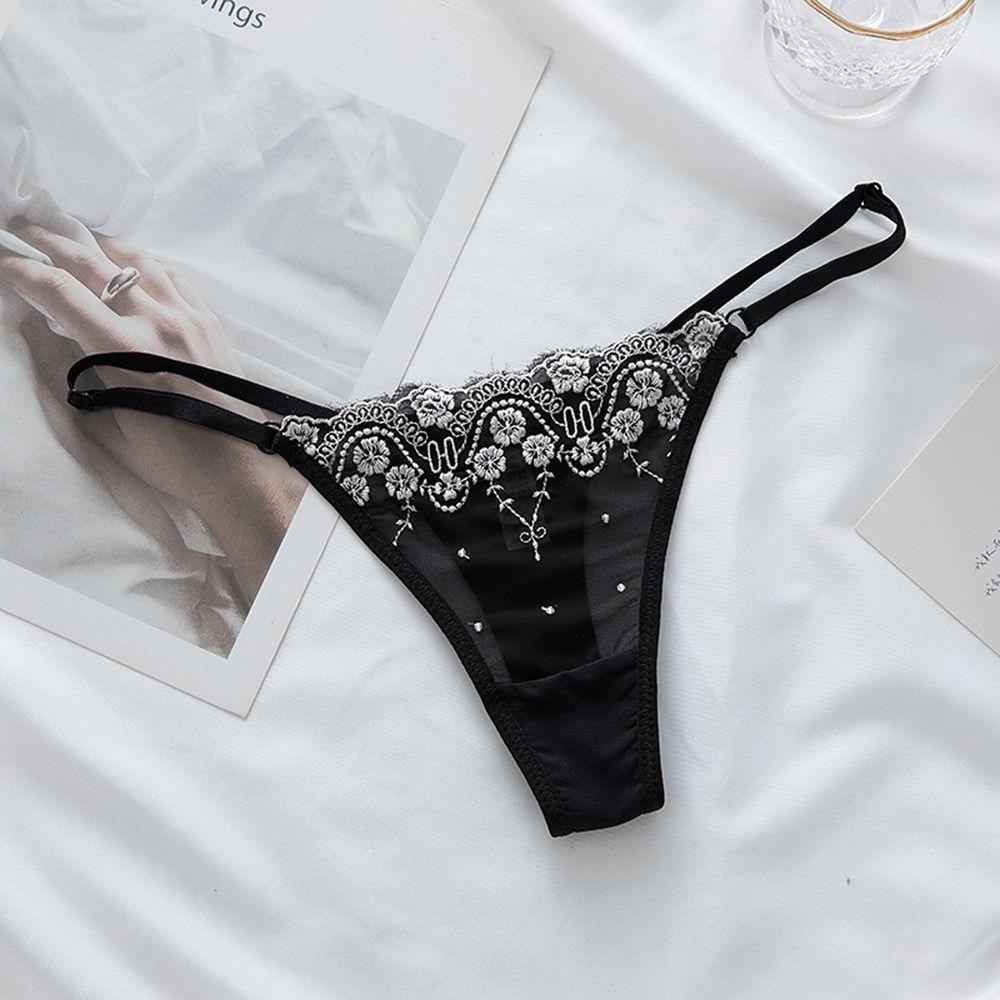 Thong Underwear Embroidery Flower Briefs Female Lingerie Women Thong Low Waist Panties Lace Panties