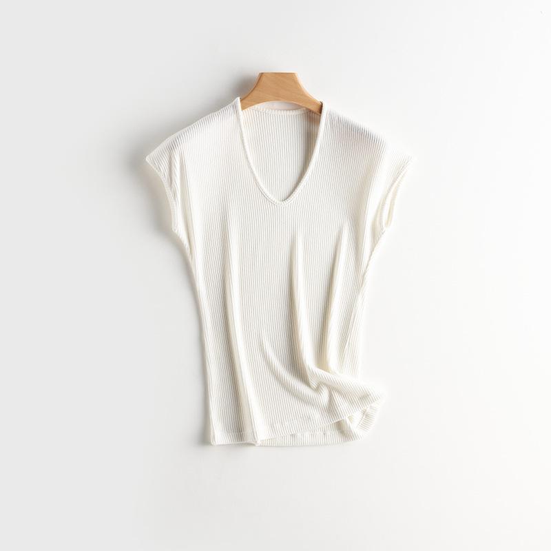 

Elastic Knit Sleeveless T-Shirt for Women, V-Neck, Shoulder-Covering, Ribbed Knit, Waist-Cinching, Sexy Inner Layer Top, 2026 New Model S белый