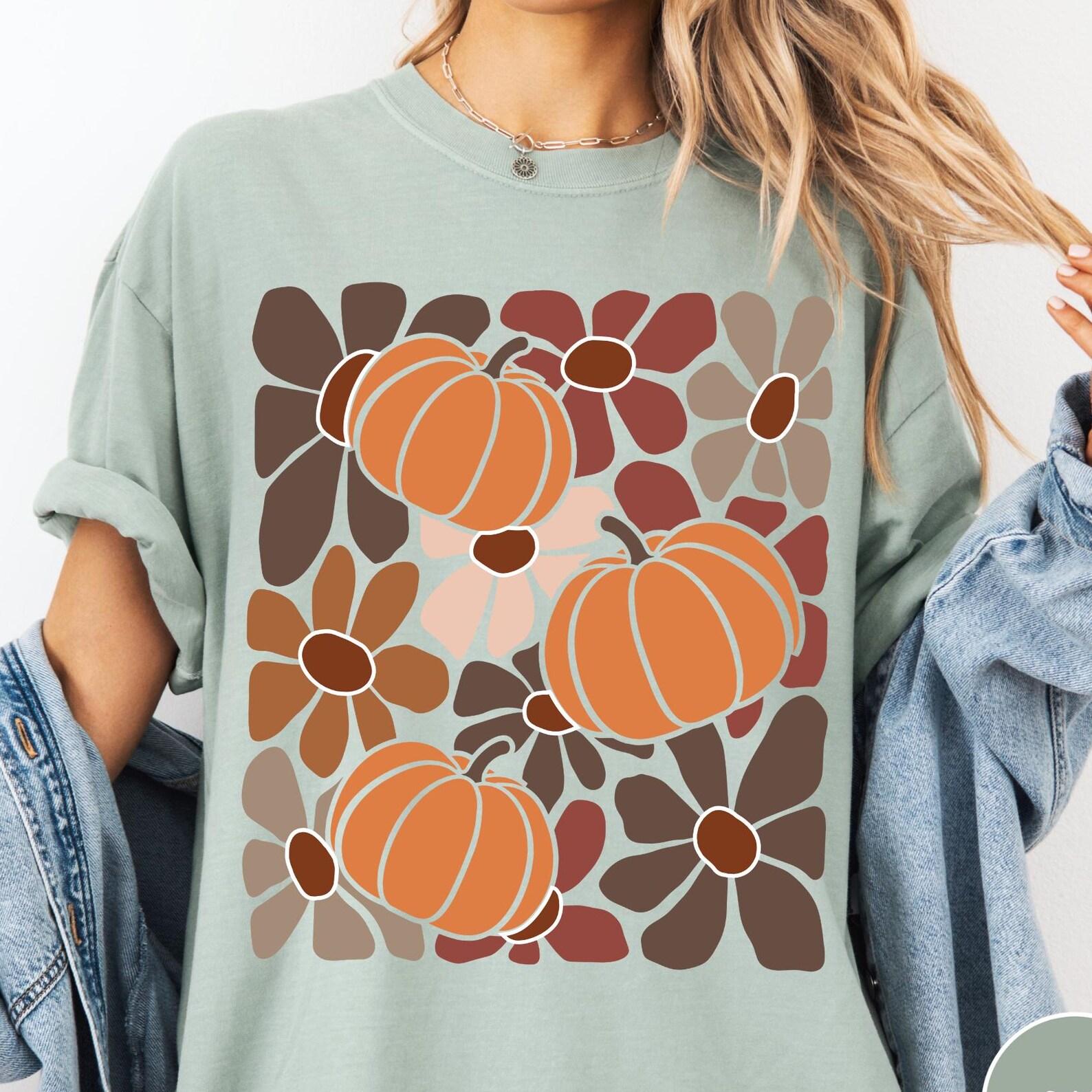 Boho Floral Fall Comfort Colors® Shirt, Pumpkin Season T-Shirt, Retro Fall Shirt, Autumn Vibes Shirt, Fall Aesthetic Pumpkin Graphic Tee 3XL