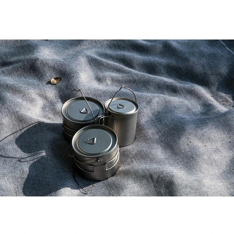 Portable Water Cup with Lid, Foldable Handle, 900ml/1600ml, Camping Pot, Hanging, Outdoor Tableware, Picnic Cookware