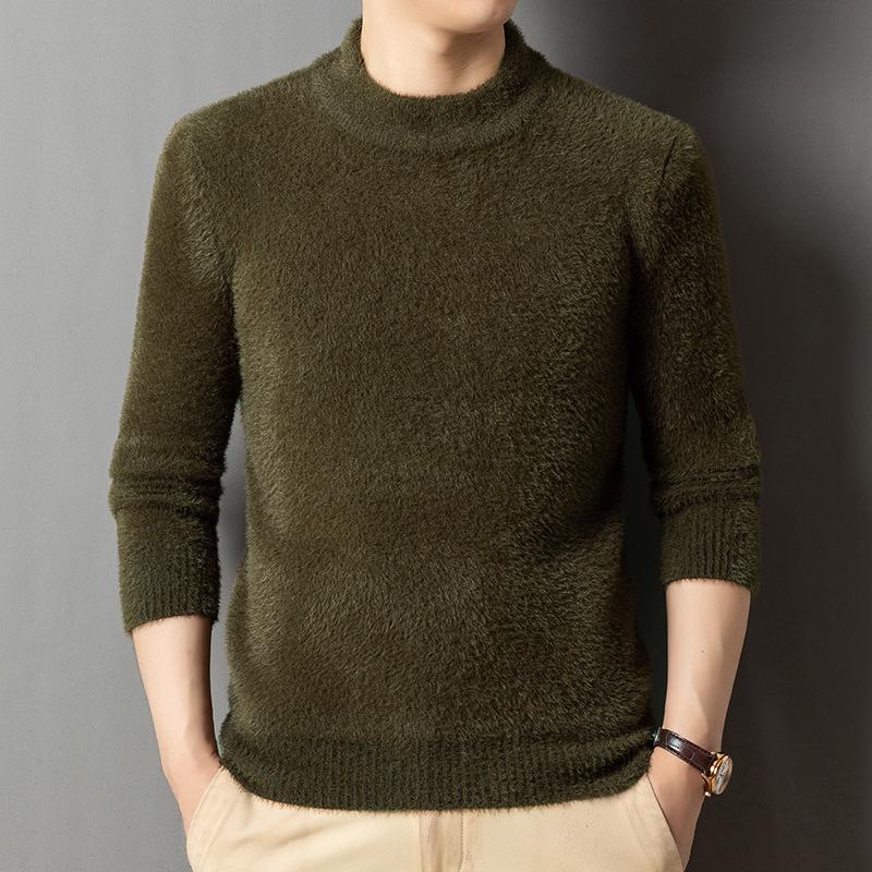 Men's Winter Knitwear: Mink Velvet, Half-High Collar Pullover Sweater