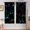 Set Of 2 Neon Cats Curtain Polyester Living Room Halloween Window Decor Home Blackout With Rod Pocket Ideal For