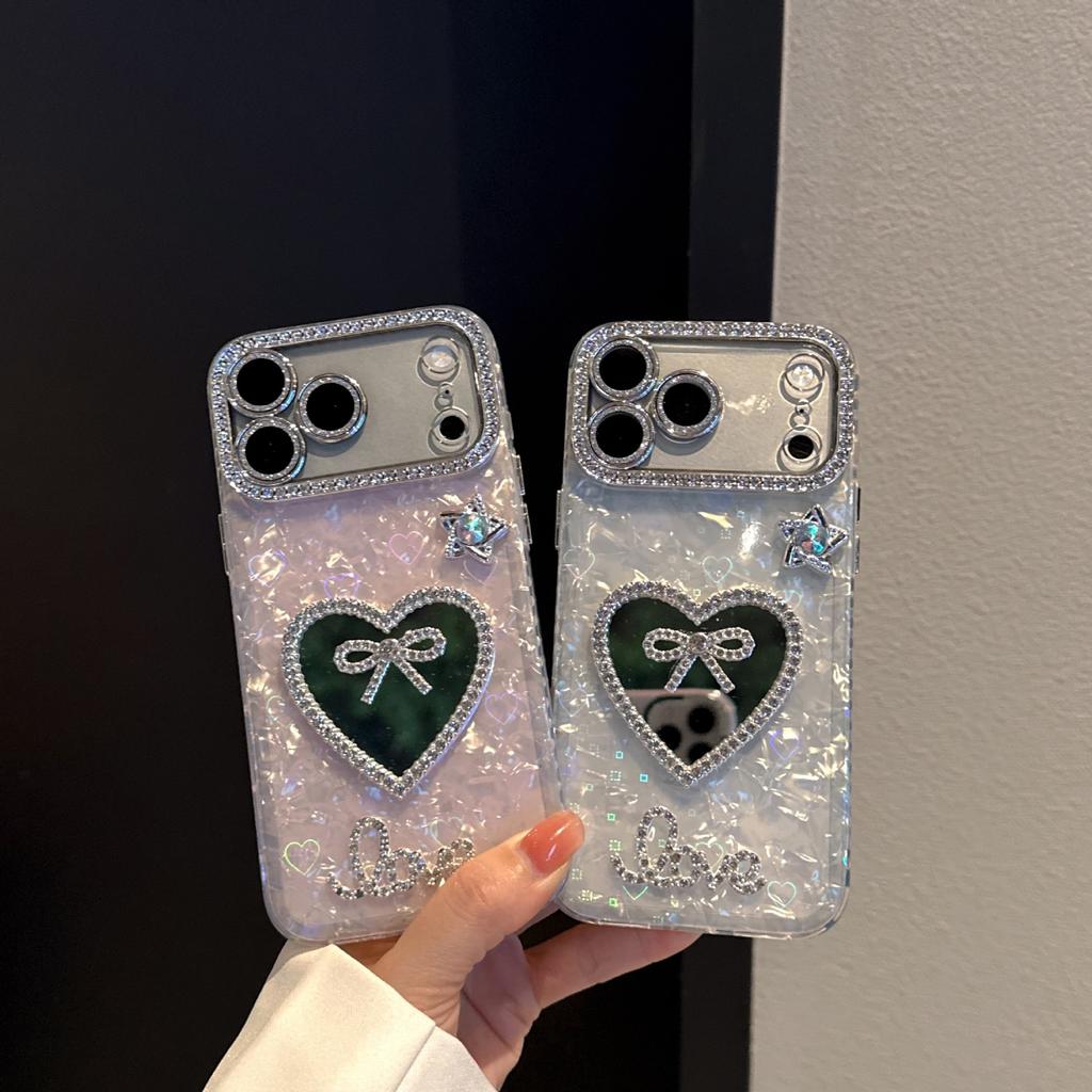 Fine Hole Love Shell Pattern Is Suitable for iPhone17ProMax/15Pro Mobile Phone Case Love Mirror IP15.
